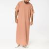 QWENTMTNTY Kaftan for Men Short Sleeve Casual Zip Up Muslim Thobe Dresses Loose Fit Solid Round Neck Beach Summer Robe Dress Khaki view 2