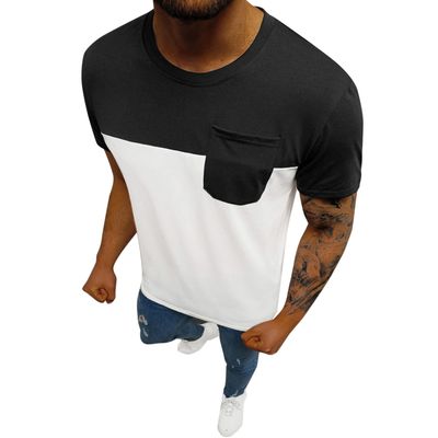 QWENTMTNTY Summer T Shirts for Men Short Sleeve Regular Fit Crew Neck Pocket Tee Shirts Casual Contrast Color Athletic Tees Black