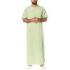 QWENTMTNTY Kaftan for Men Short Sleeve Casual Zip Up Muslim Thobe Dresses Loose Fit Solid Round Neck Beach Summer Robe Dress Green view 1