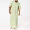 QWENTMTNTY Kaftan for Men Short Sleeve Casual Zip Up Muslim Thobe Dresses Loose Fit Solid Round Neck Beach Summer Robe Dress Green view 2