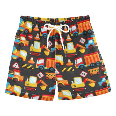Aflyko Boys' Board Shorts Construction Truck Cartoon Cute Swim Trunk Beach Swimwear