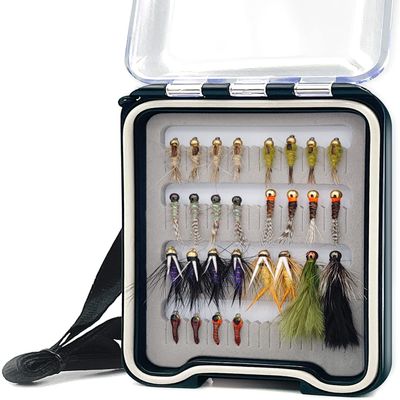 IEVEI 28 Pcs Fly Fishing Flies Kit Portable Handmade Nymph Streamer Flies Assortment Kit with Box Trout Fishing Fly Lures