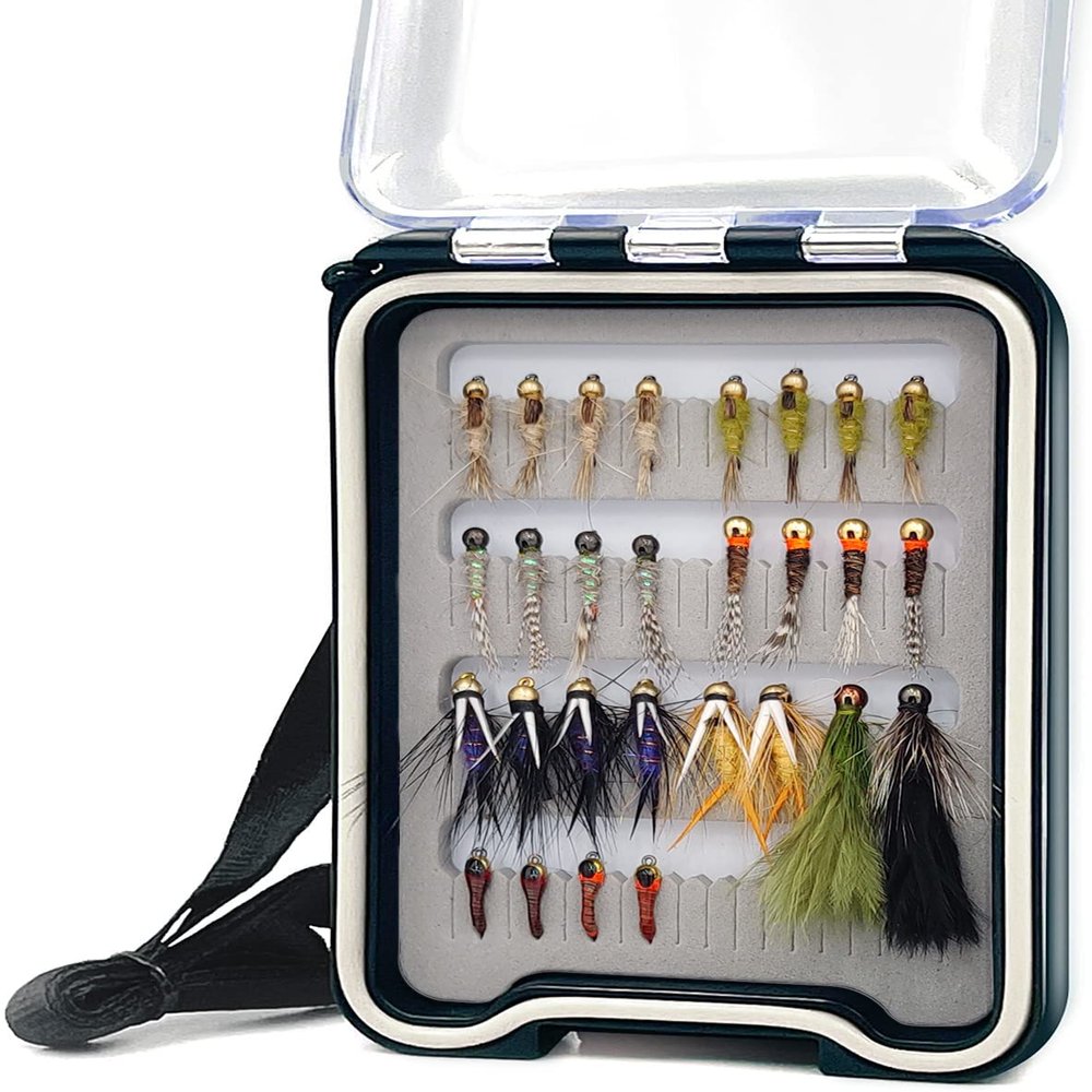 IEVEI 28 Pcs Fly Fishing Flies Kit Portable Handmade Nymph Streamer Flies Assortment Kit with Box Trout Fishing Fly Lures