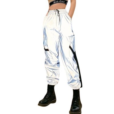 Men Women Rave Reflective Pants with Pocket Sport Joggers Casual Sport Pants Track Trousers Sweatpants Party Festival
