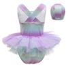 DYMCII Girls One-Piece Rainbow Swimsuits Toddler Kids Mermaid Fishscale Bathing Suits Outdoors Jumpsuit Swimwear w/Cap Lavender 2-3T view 3