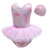 DYMCII Girls One-Piece Rainbow Swimsuits Toddler Kids Mermaid Fishscale Bathing Suits Outdoors Jumpsuit Swimwear w/Cap Pink 3-4T view 2