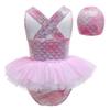 DYMCII Girls One-Piece Rainbow Swimsuits Toddler Kids Mermaid Fishscale Bathing Suits Outdoors Jumpsuit Swimwear w/Cap Pink 3-4T view 3