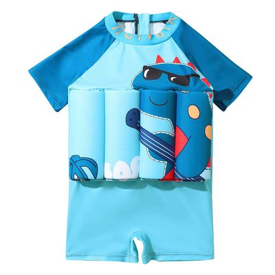 Kids Baby Boys Float Suit with Adjustable Buoyancy Dinosaur Floatation Swimsuit Floating Swimwear Bathing Suit Toddler Swim Vest with 8 Removable Buoyancy Sticks Blue Dinosaur + Guitar 4-5 Years