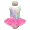 DYMCII Girls One-Piece Rainbow Swimsuits Toddler Kids Mermaid Fishscale Bathing Suits Outdoors Jumpsuit Swimwear w/Cap Rose 3-4T view 1