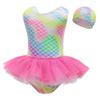 DYMCII Girls One-Piece Rainbow Swimsuits Toddler Kids Mermaid Fishscale Bathing Suits Outdoors Jumpsuit Swimwear w/Cap Rose 3-4T view 2