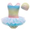 DYMCII Baby Girls One-Piece Rainbow Swimsuits Toddler Kids Mermaid Fishscale Bathing Suits Outdoors Jumpsuit Swimwear w/Cap Blue 7-8T view 2