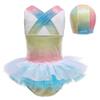 DYMCII Baby Girls One-Piece Rainbow Swimsuits Toddler Kids Mermaid Fishscale Bathing Suits Outdoors Jumpsuit Swimwear w/Cap Blue 7-8T view 3