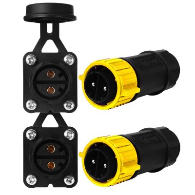 GaiRen 2 Pin 50Amp Trolling Motor Plug Receptacle Set, 12/24/36/48 Volt Marine Boat Power Waterproof IP67 Connector Trolling Boat Plug for Trolling Motors Compatible with 6/8 AWG wire Yellow 2 Pack