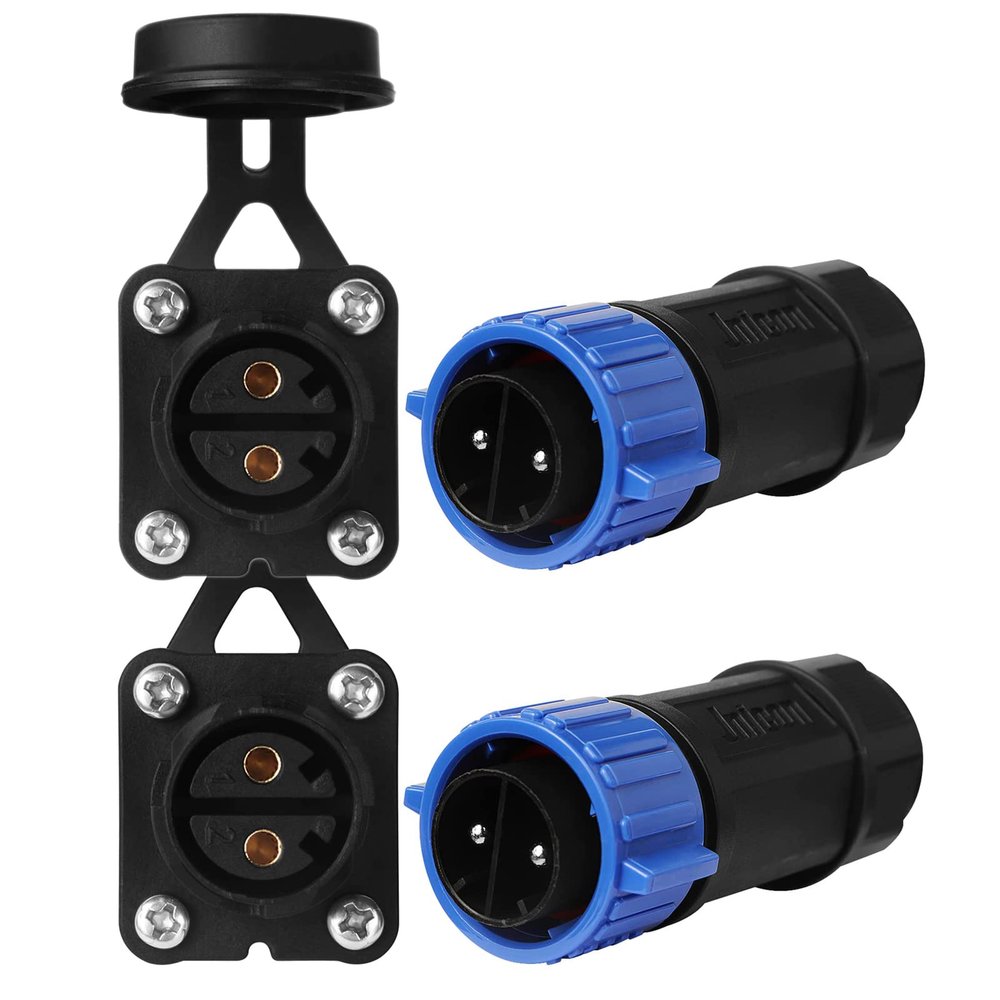 GaiRen 2 Pin 50Amp Trolling Motor Plug Receptacle Set, 12/24/36/48 Volt Marine Boat Power Waterproof IP67 Connector Trolling Boat Plug for Trolling Motors Compatible with 6/8 AWG Wire Blue 2 Pack