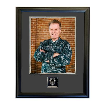 Northern Promotions US Navy Veteran Gift 11x14 Display for 8x10 Portrait or Award Black Frame with Dark Gray Mat with Silver Trim and Enlisted Badge RTC Graduation or Memorial Keepsake