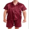 Sanraflic Men's Satin Pajamas Short Button-Down Pj Set Sleepwear Loungewear (Wine Red/Black, Large) view 1