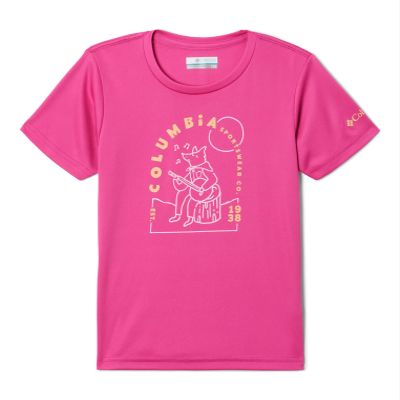 Columbia Toddler Girls Mirror Creek Short Sleeve Graphic Shirt, Pink Ice/Camp Tunes Graphic, 2T