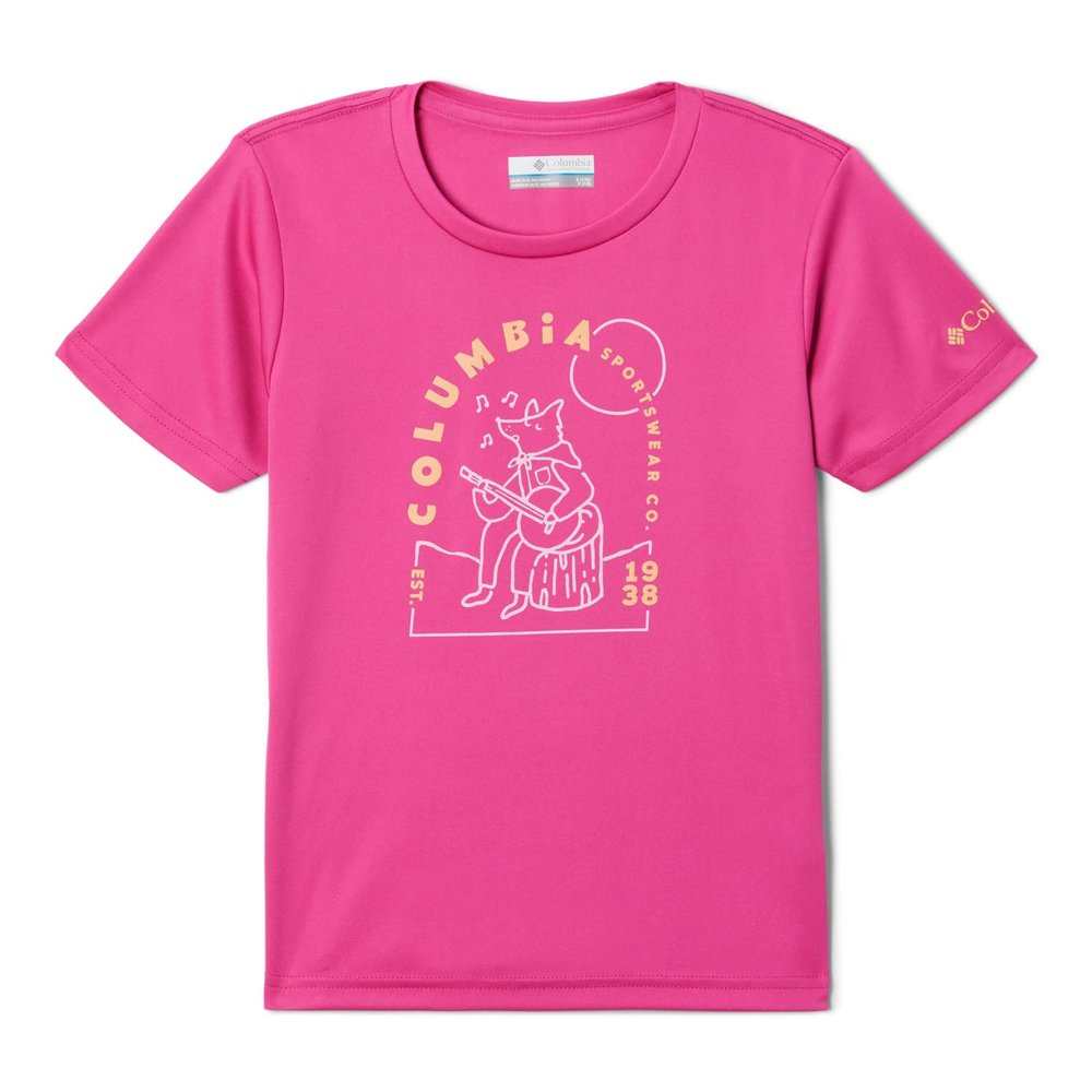 Columbia Toddler Girls Mirror Creek Short Sleeve Graphic Shirt, Pink Ice/Camp Tunes Graphic, 2T