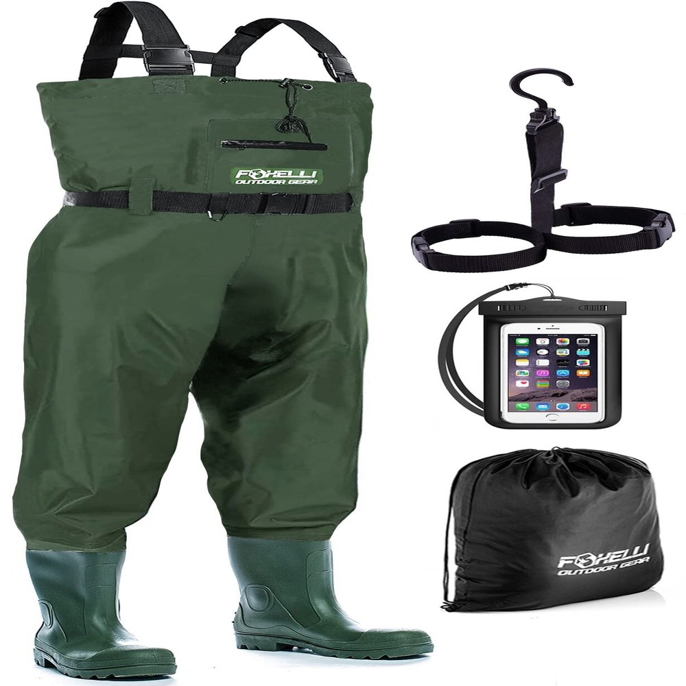 Foxelli Chest Waders  Waterproof 2-ply Nylon/PVC Camo Hunting Fishing Waders for Men and Women with Boots