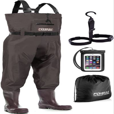Foxelli Chest Waders  Waterproof 2-ply Nylon/PVC Camo Hunting Fishing Waders for Men and Women with Boots