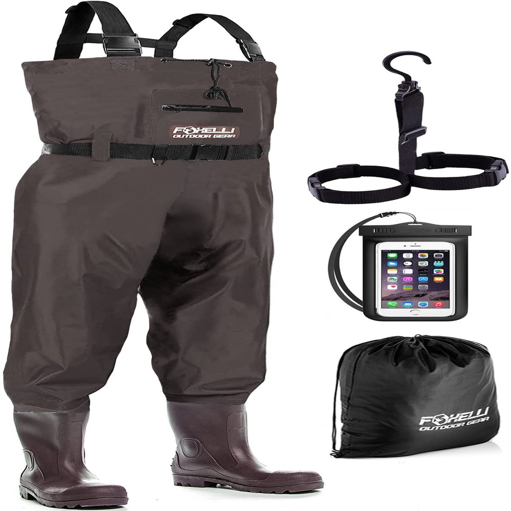 Foxelli Chest Waders  Waterproof 2-ply Nylon/PVC Camo Hunting Fishing Waders for Men and Women with Boots
