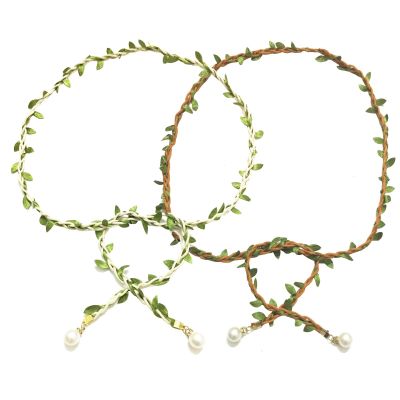 Artificial Leaf Skinny Belts Twisted Braided Waist Rope with Faux Pearl for Women Dresses DIY Wreath Gift Wraping Craft