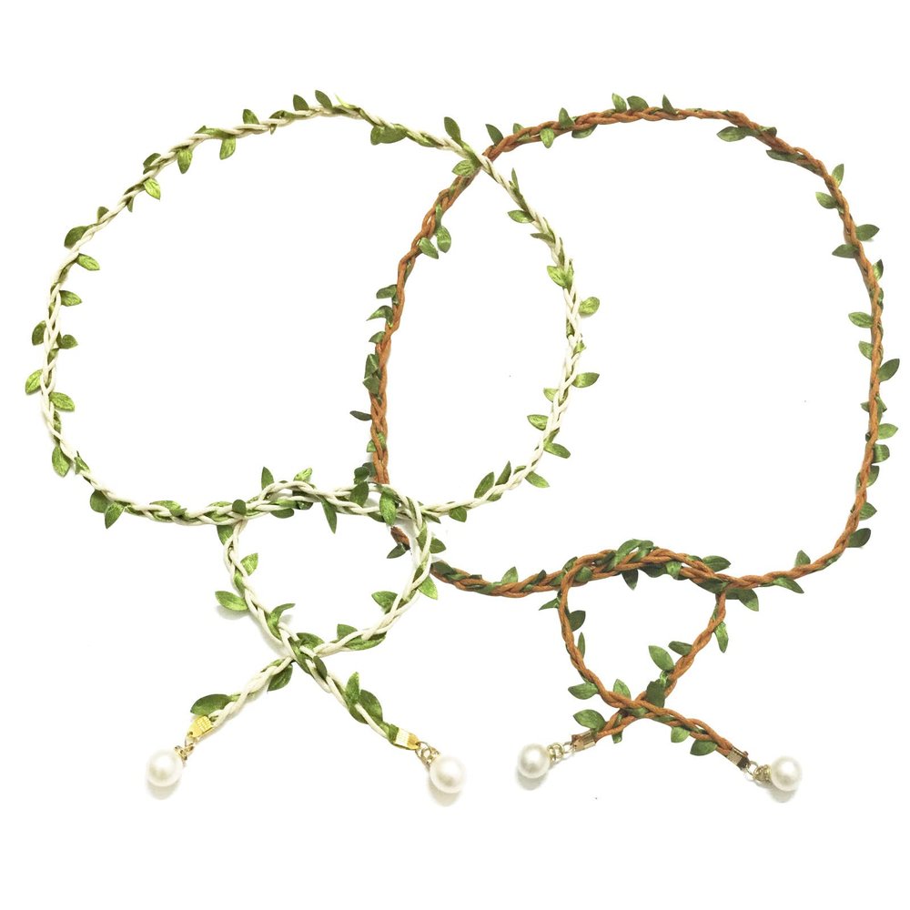 Artificial Leaf Skinny Belts Twisted Braided Waist Rope with Faux Pearl for Women Dresses DIY Wreath Gift Wraping Craft