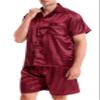 Sanraflic Men's Satin Pajamas Short Button-Down Pj Set Sleepwear Loungewear (Wine Red/Black, Medium) view 4