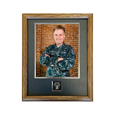 Northern Promotions US Navy Veteran Gift 11x14 Display for 8x10 Portrait or Award Oak Frame with Dark Gray Mat with Silver Trim and Emblem Perfect for RTC Graduation or Memorial Keepsake