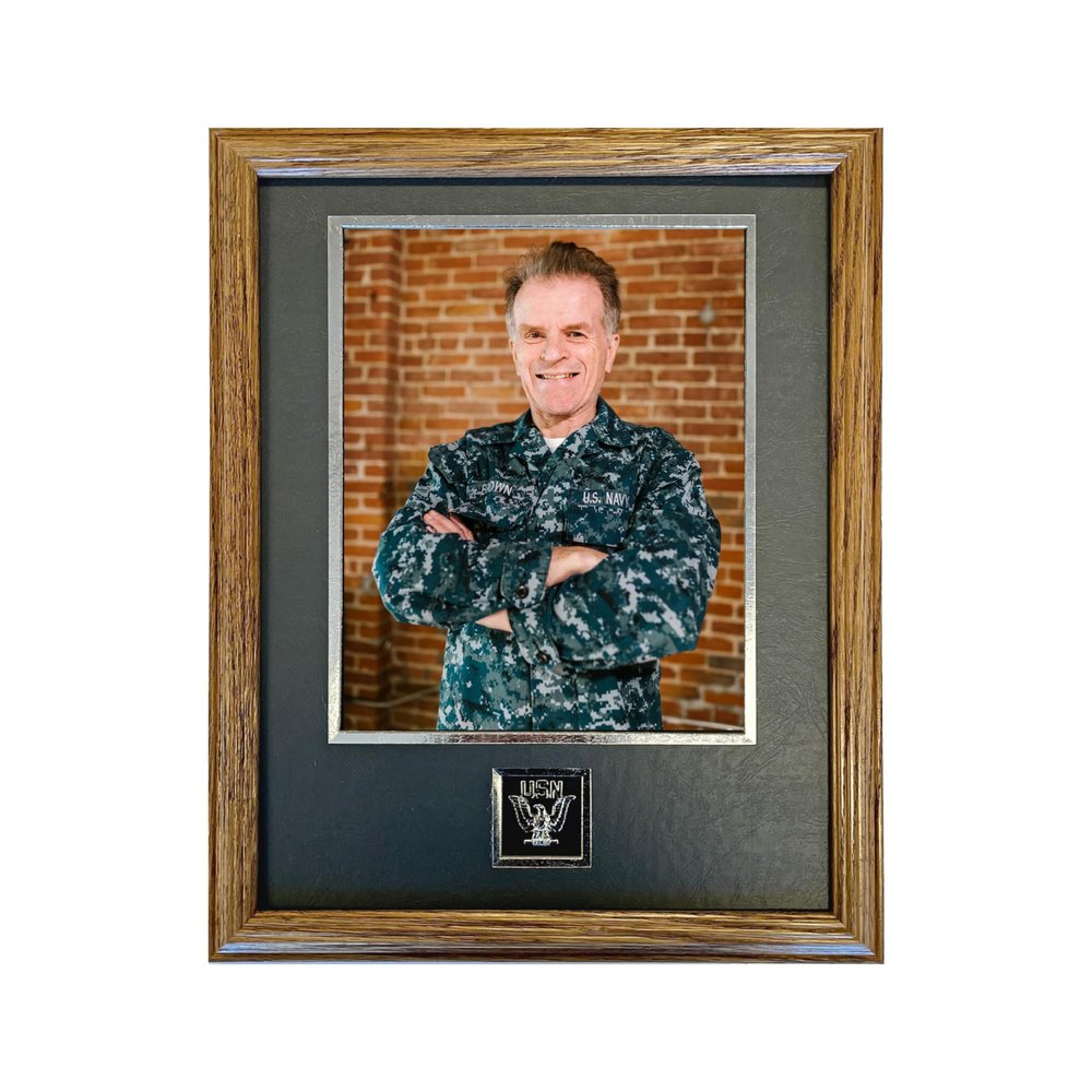 Northern Promotions US Navy Veteran Gift 11x14 Display for 8x10 Portrait or Award Oak Frame with Dark Gray Mat with Silver Trim and Emblem Perfect for RTC Graduation or Memorial Keepsake