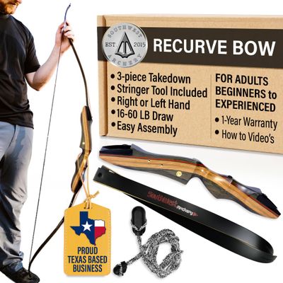 Spyder Takedown Recurve Bow - Hunting & Target Bow - Fast, Accurate, Versatile - Handcrafted Riser - Fiber Glass Maple Limbs - 62" Left Hand, 29lb with Stringer Tool