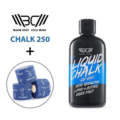 WARM BODY COLD MIND Liquid Chalk 250 ml + 3 Blue Tape Rolls Bundle for Weightlifting, Powerlifting, Strength Deadlift Training
