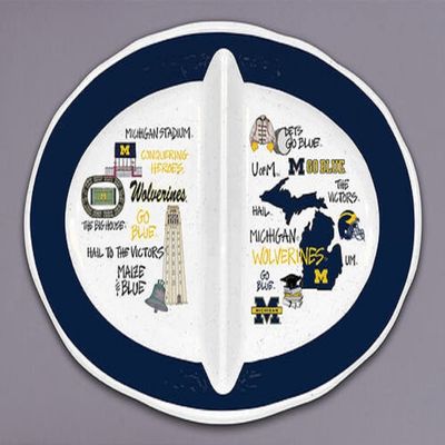 Magnolia Lane Michigan Wolverines 2 Section Plate, Melamine, Black/White