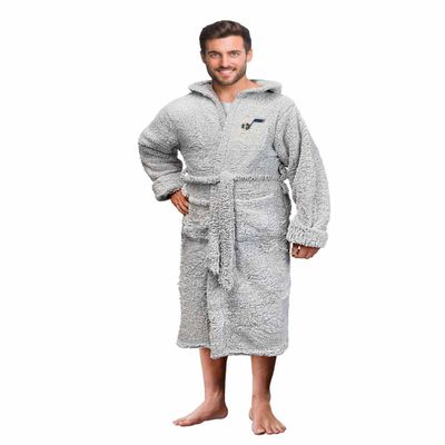 Northwest NBA Adult Plush Hooded Robe with Pockets - 100% Polyester Sherpa Blend - Machine Washable - Relaxation & Style (Utah Jazz - Gray, One Size)