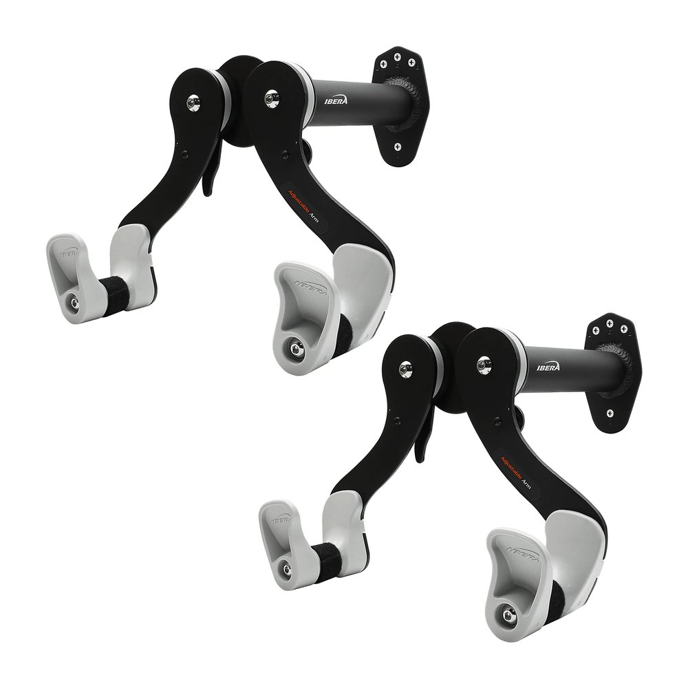 Ibera Bike Wall Mount - Secure Bike Storage up to 18kg with Adjustable Frame Holder & Soft Rubber Cradles - Garage Bike Rack for Road, MTB, Kids, Hybrid Bikes - Easy Installation & Space-Saving Design