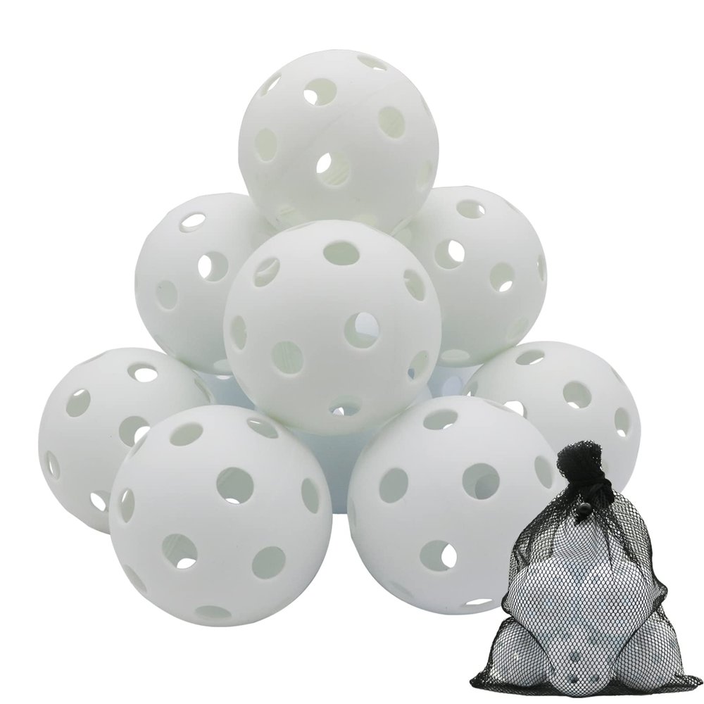 Avesfer 12 Pack Plastic Practice Baseballs 9 inch with Mesh Bag [Anti-Crack] Soft Training Baseball Balls Hitting Batting Indoor Outdoor Lightweight Hollow for Team Drills Coaching White