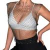 Aksod Women Rhinestone See Through Mesh Dress Sleeveless Fishnet Hollow Out Crop Top Stretch Swimsuit Bikini Cover Up Sets Sexy Beach Body Accessories for Women and Girls (Black Top+Skirt) view 1