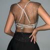 Aksod Women Rhinestone See Through Mesh Dress Sleeveless Fishnet Hollow Out Crop Top Stretch Swimsuit Bikini Cover Up Sets Sexy Beach Body Accessories for Women and Girls (Black Top+Skirt) view 2