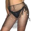 Aksod Women Rhinestone See Through Mesh Dress Sleeveless Fishnet Hollow Out Crop Top Stretch Swimsuit Bikini Cover Up Sets Sexy Beach Body Accessories for Women and Girls (Black Top+Skirt) view 4
