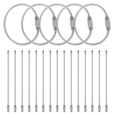 TopTie 20PCS Key Chain Stainless Steel Wire Key Ring, 6-Inch Silver Cable Dog Tag Ring Luggage Tag Loops