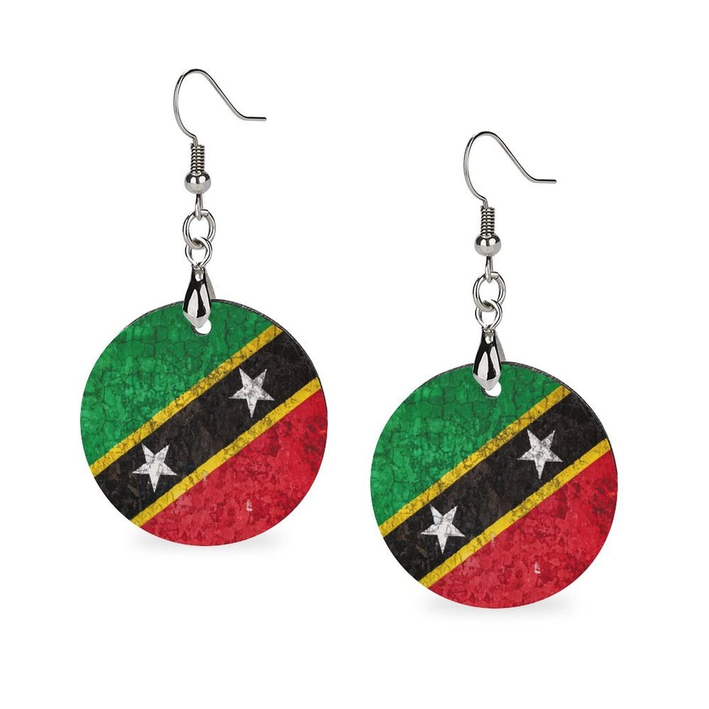 Flag of Saint Kitts And Nevis Women's Wooden Circle Earrings Pendant Printed Dangle Ear Hoop