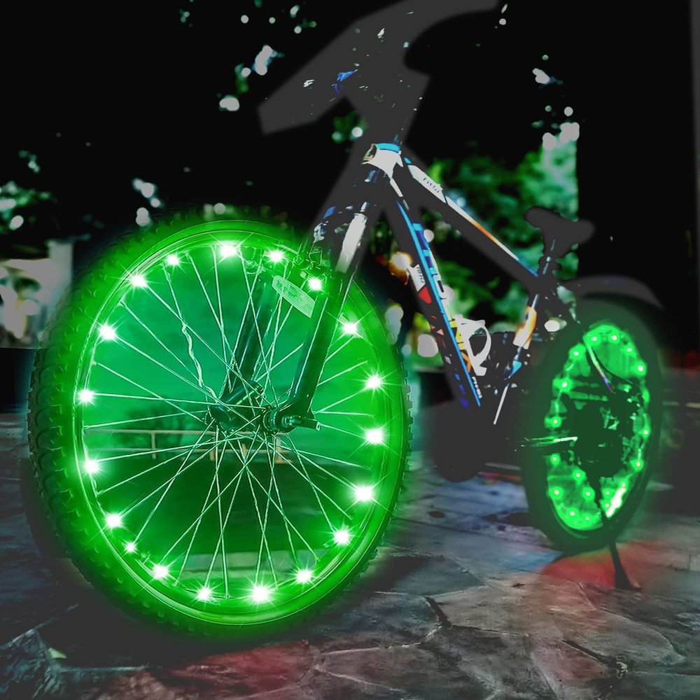 dobestyou 2-Pack Green LED Bike Wheel Lights  Night Riding Bicycle Rim Lights, IP65 Waterproof, 3 Lighting Modes, Easy Installation Fits Most Bikes, No Riding Interference, Includes Batteries