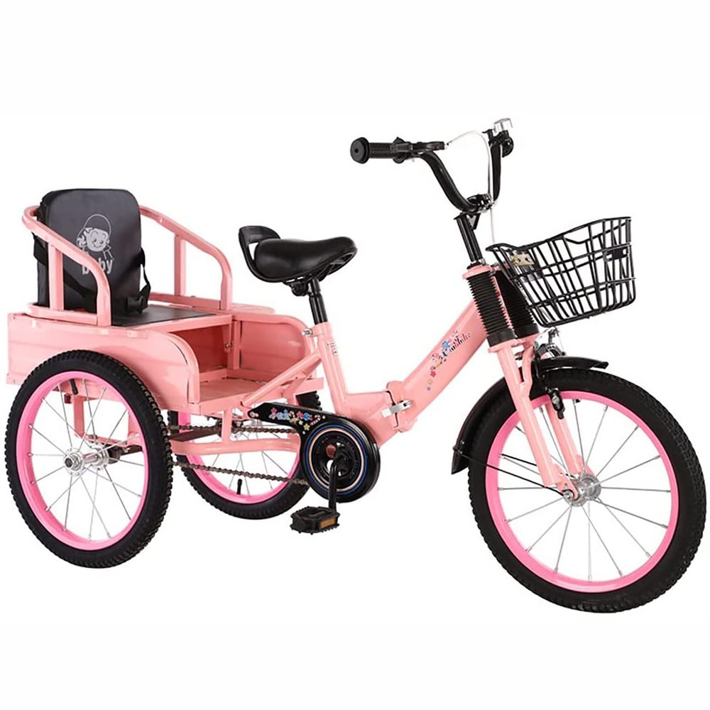 16 Inch Children Folding Tricycle, Cruise 3 Wheel Bicycle, Children 3 Wheel Bike with Child Seat for Comfortable, Safe and Stable Riding(Red)