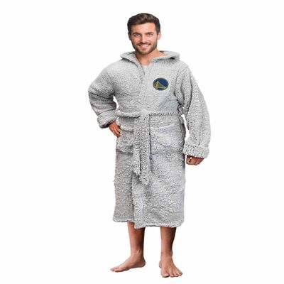 Northwest NBA Adult Plush Hooded Robe with Pockets - 100% Polyester Sherpa Blend - Machine Washable - Relaxation & Style (Golden State Warriors - Gray, One Size)