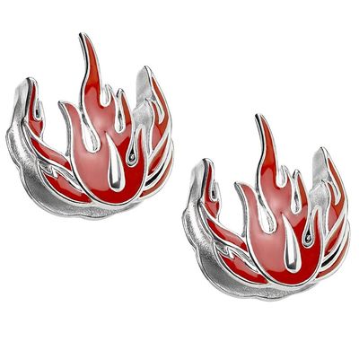 Pierced Owl 316L Stainless Steel Red Flame Saddle Spreader Ear Gauges, Sold as A Pair (16mm (5/8"))