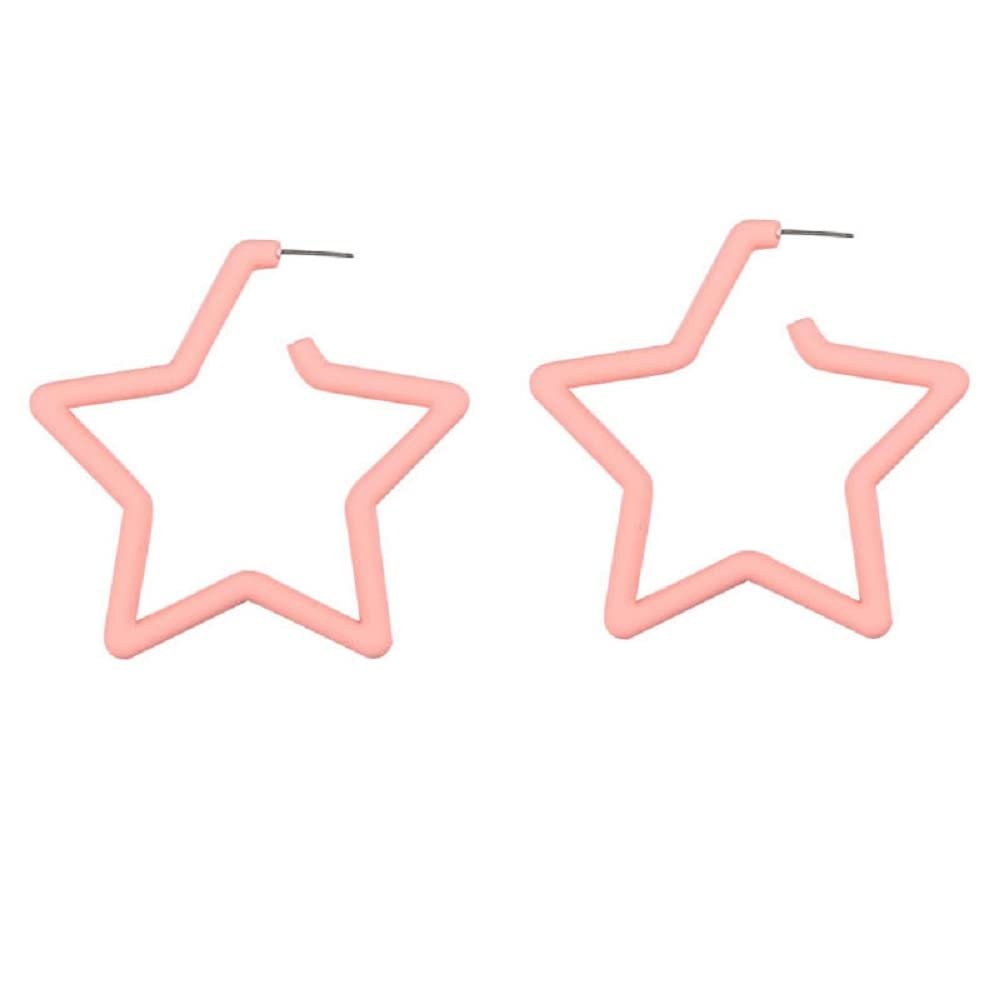 80 90s Colorful Big Acrylic Star Hoop Earrings Neon Geometric Party Accessories for Women Fluorescence Statement Jewelry-Pink