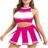 JEEYJOO Women's Cheerleading Uniform Outfit Set Schoolgirls Sleeveless Crop Top with Pleated Skirt Hot Pink A Small view 1
