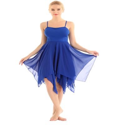 Sywiyi Women's Sleeveless High Low Leotard Dress Ballet Dance Flowy Dress Lyrical Dance Performance Costume Blue Medium