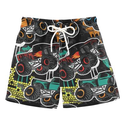 Aflyko Boys' Board Shorts Auto Vehicle Grunge Monster Truck Swim Trunk Beach Swimwear 5T