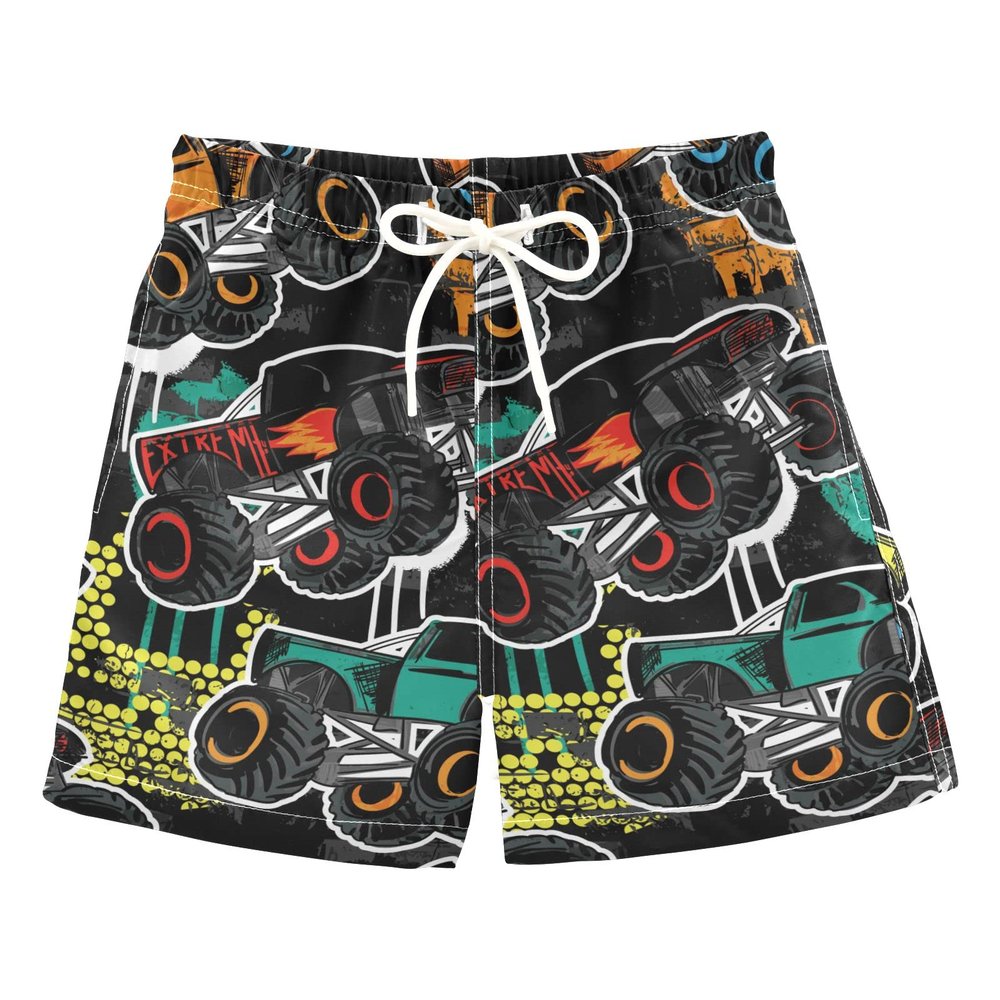 Aflyko Boys' Board Shorts Auto Vehicle Grunge Monster Truck Swim Trunk Beach Swimwear 5T